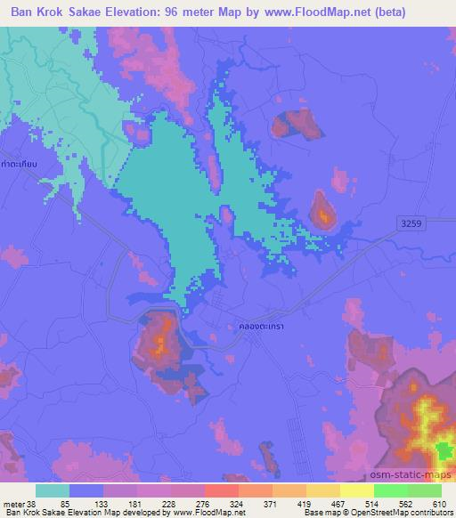 Ban Krok Sakae,Thailand Elevation Map