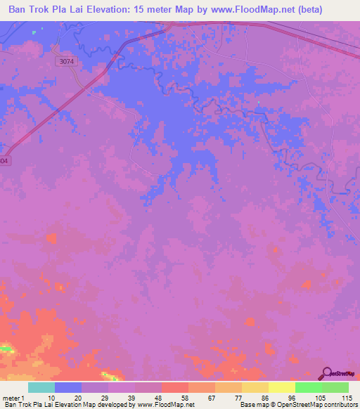 Ban Trok Pla Lai,Thailand Elevation Map