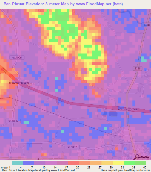 Ban Phruat,Thailand Elevation Map