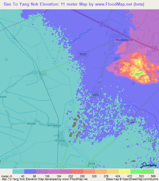 Ban To Yang Nok,Thailand Elevation Map