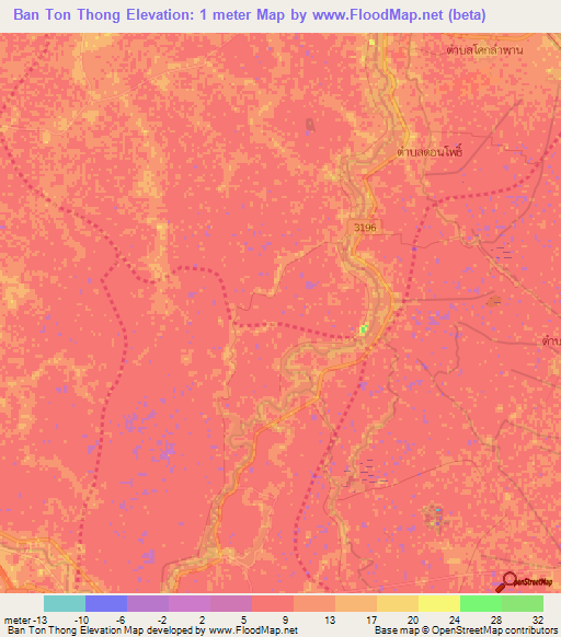 Ban Ton Thong,Thailand Elevation Map