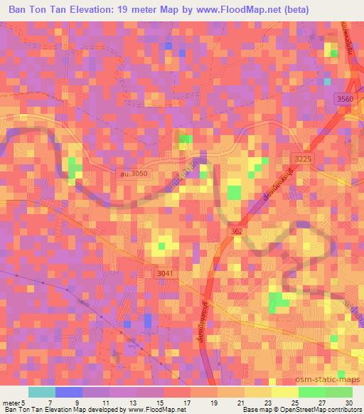 Ban Ton Tan,Thailand Elevation Map