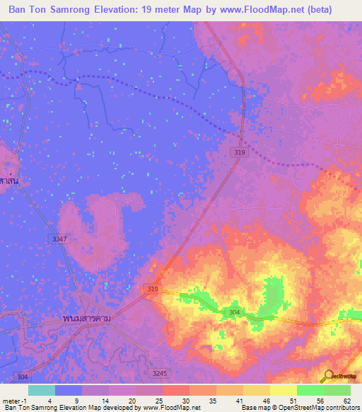 Ban Ton Samrong,Thailand Elevation Map