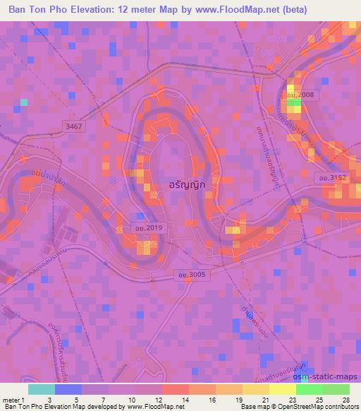 Ban Ton Pho,Thailand Elevation Map