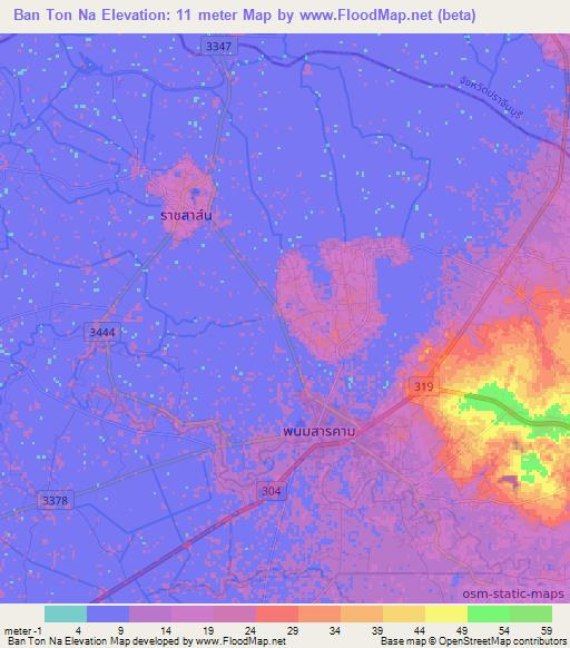 Ban Ton Na,Thailand Elevation Map