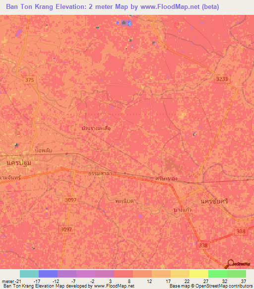 Ban Ton Krang,Thailand Elevation Map