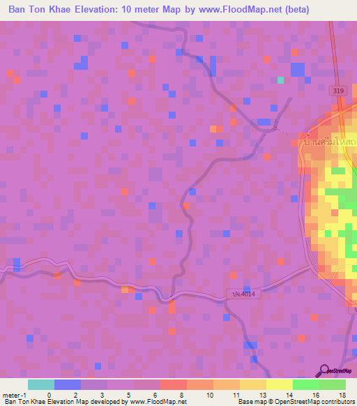 Ban Ton Khae,Thailand Elevation Map