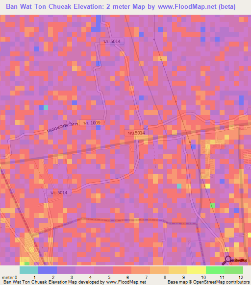 Ban Wat Ton Chueak,Thailand Elevation Map