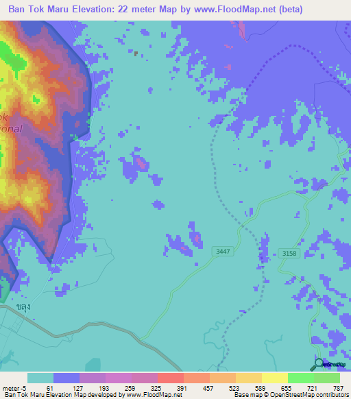 Ban Tok Maru,Thailand Elevation Map