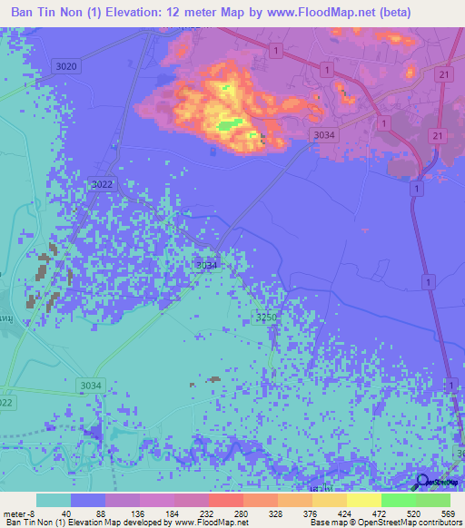 Ban Tin Non (1),Thailand Elevation Map
