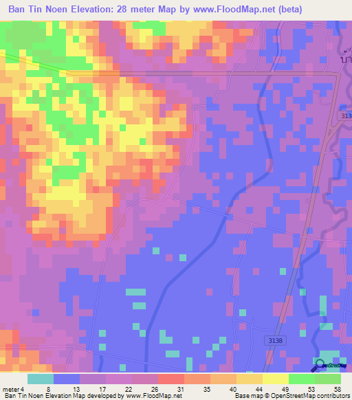 Ban Tin Noen,Thailand Elevation Map