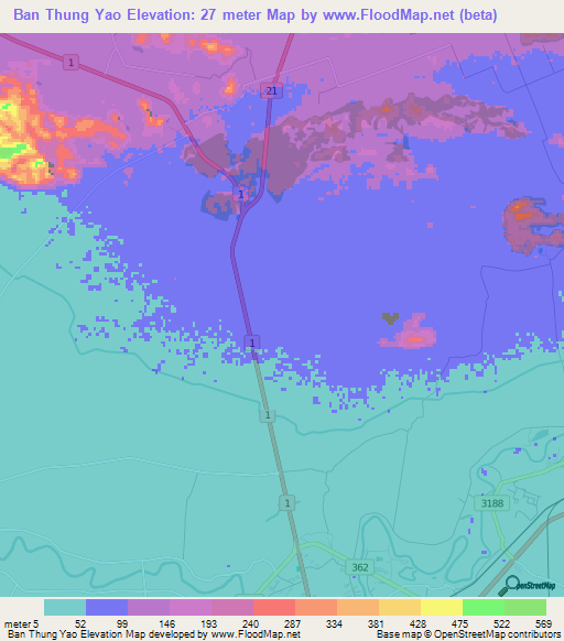 Ban Thung Yao,Thailand Elevation Map