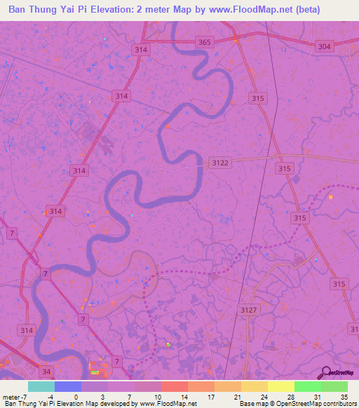 Ban Thung Yai Pi,Thailand Elevation Map