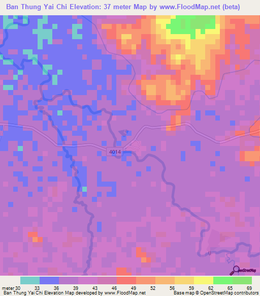 Ban Thung Yai Chi,Thailand Elevation Map