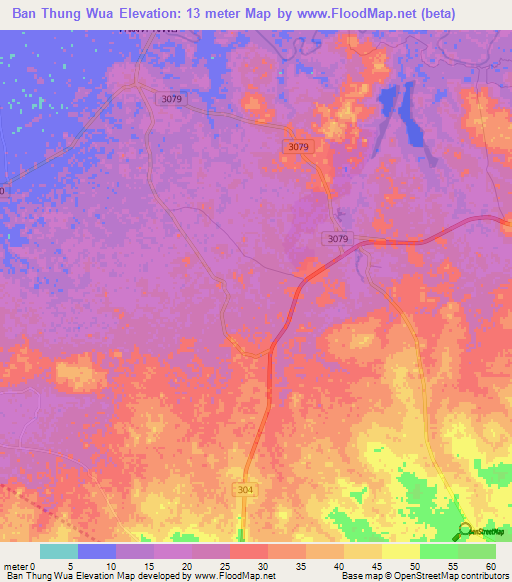 Ban Thung Wua,Thailand Elevation Map
