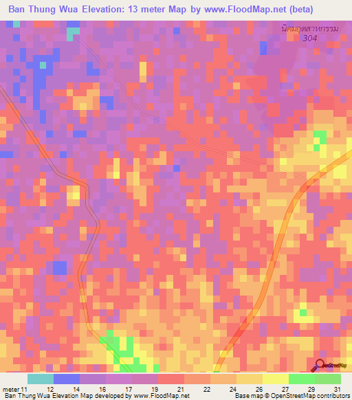 Ban Thung Wua,Thailand Elevation Map