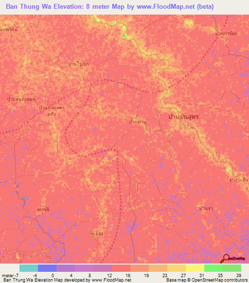 Ban Thung Wa,Thailand Elevation Map