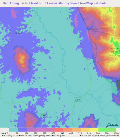 Ban Thung Ta In,Thailand Elevation Map