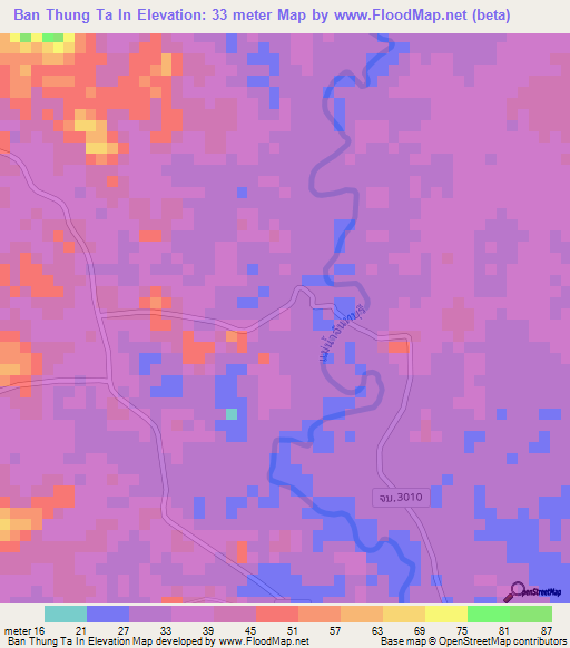 Ban Thung Ta In,Thailand Elevation Map