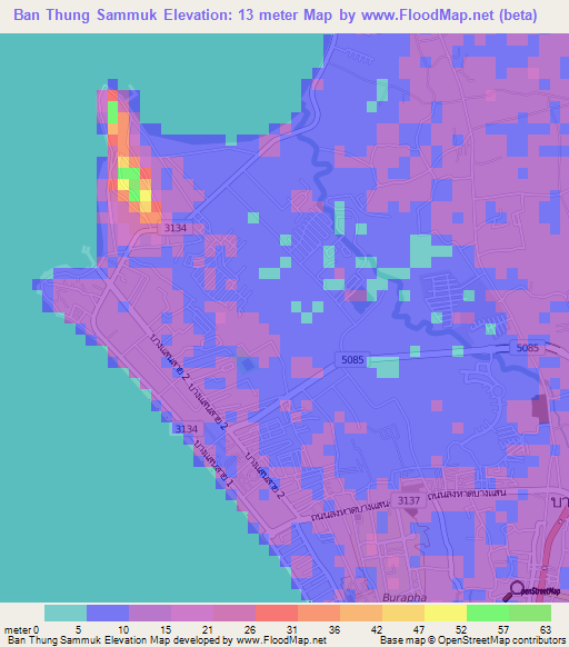 Ban Thung Sammuk,Thailand Elevation Map