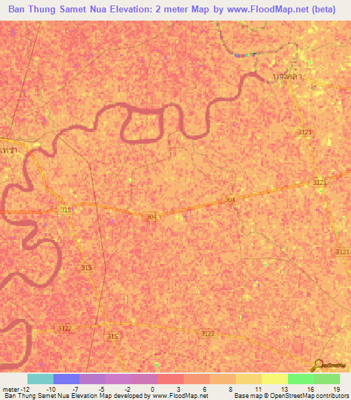 Ban Thung Samet Nua,Thailand Elevation Map