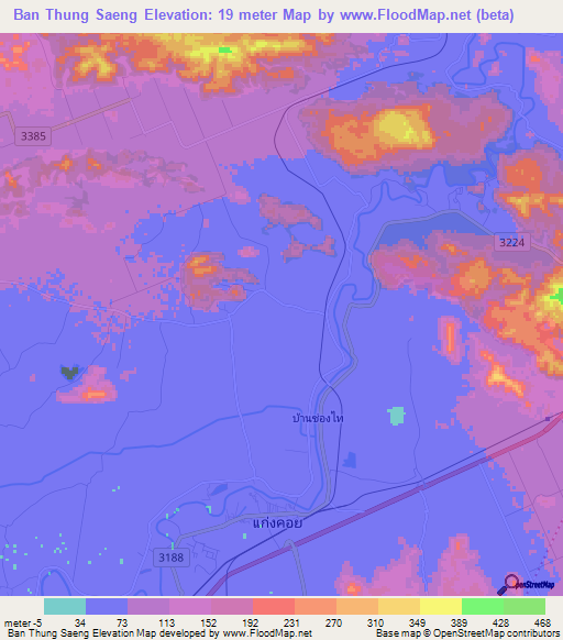 Ban Thung Saeng,Thailand Elevation Map