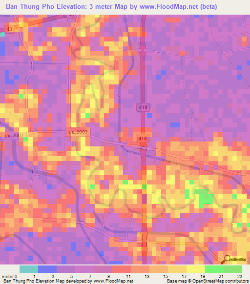 Ban Thung Pho,Thailand Elevation Map