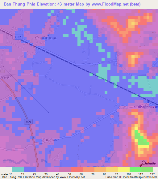 Ban Thung Phla,Thailand Elevation Map