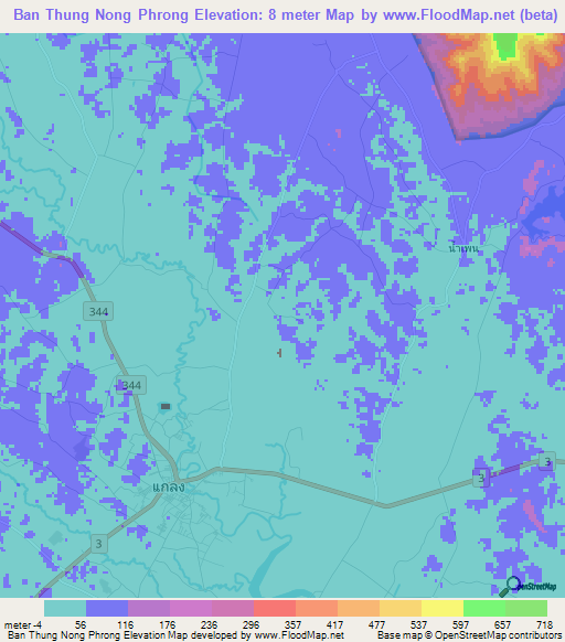 Ban Thung Nong Phrong,Thailand Elevation Map