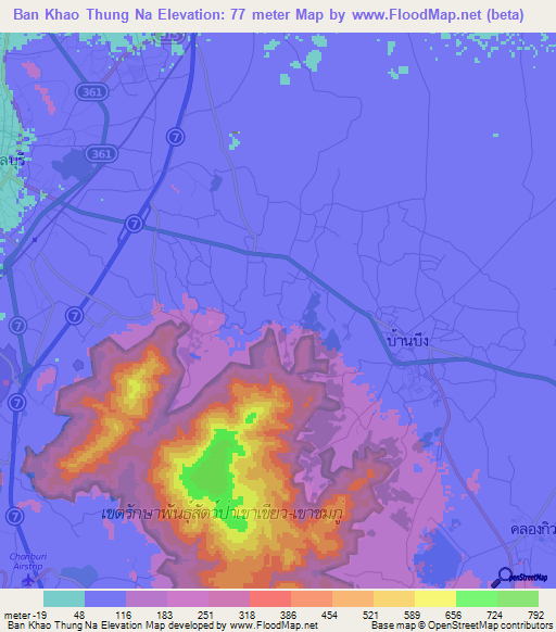 Ban Khao Thung Na,Thailand Elevation Map