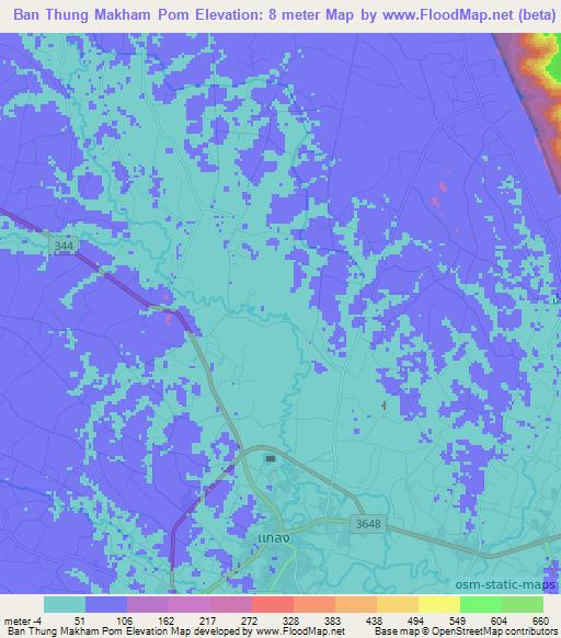 Ban Thung Makham Pom,Thailand Elevation Map