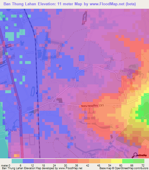 Ban Thung Lahan,Thailand Elevation Map