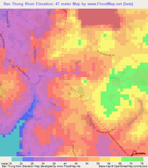Ban Thung Klom,Thailand Elevation Map