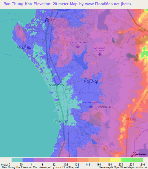 Ban Thung Kha,Thailand Elevation Map