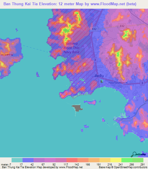 Ban Thung Kai Tia,Thailand Elevation Map