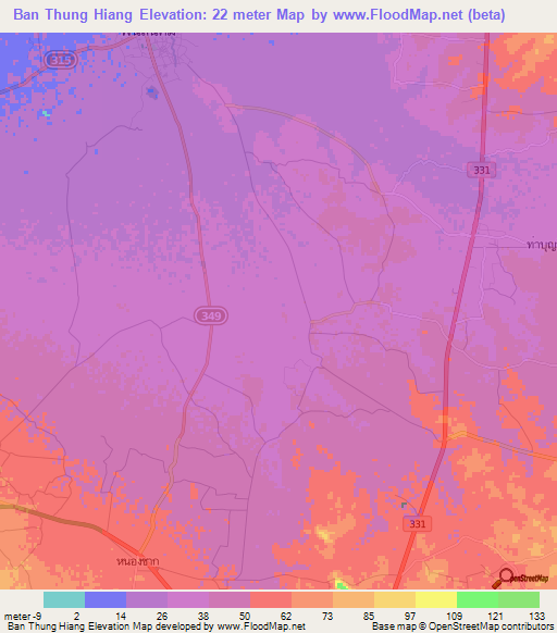 Ban Thung Hiang,Thailand Elevation Map