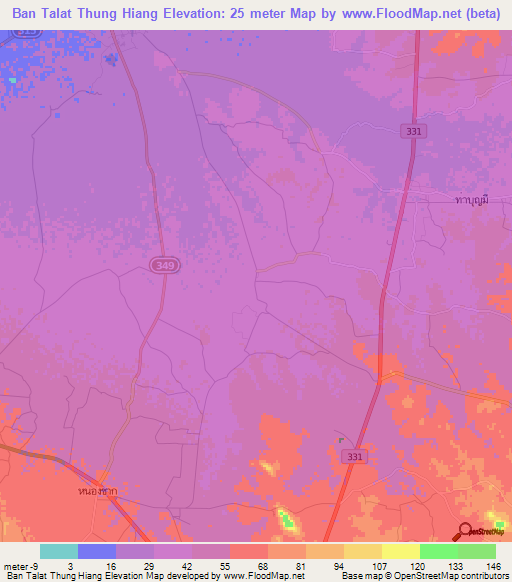 Ban Talat Thung Hiang,Thailand Elevation Map