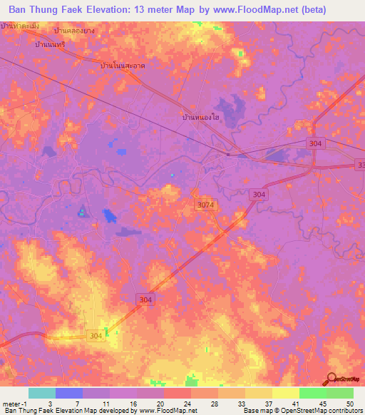 Ban Thung Faek,Thailand Elevation Map