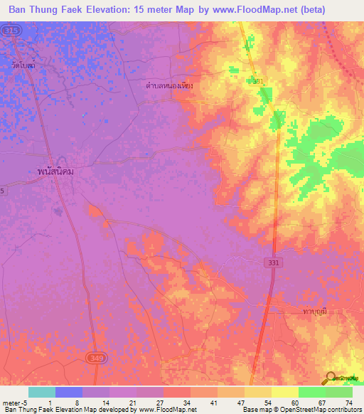 Ban Thung Faek,Thailand Elevation Map