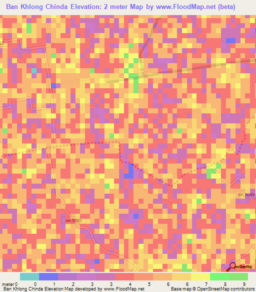Ban Khlong Chinda,Thailand Elevation Map
