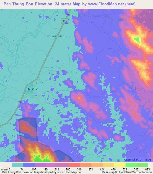 Ban Thung Bon,Thailand Elevation Map