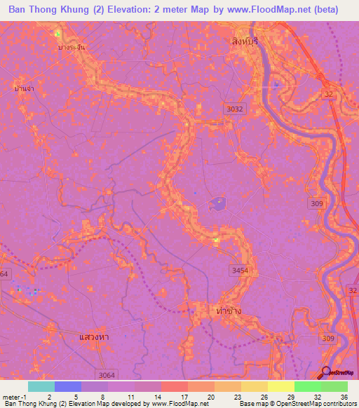 Ban Thong Khung (2),Thailand Elevation Map