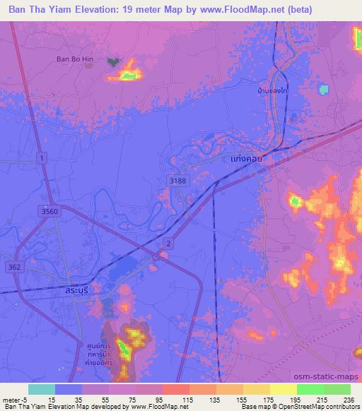 Ban Tha Yiam,Thailand Elevation Map