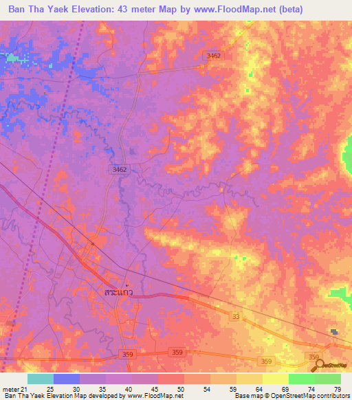 Ban Tha Yaek,Thailand Elevation Map