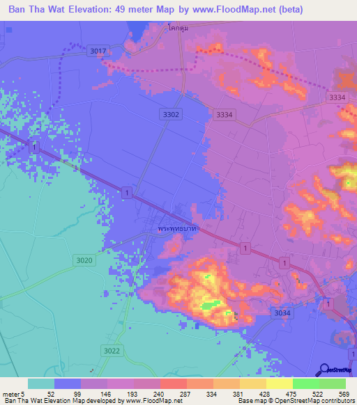 Ban Tha Wat,Thailand Elevation Map