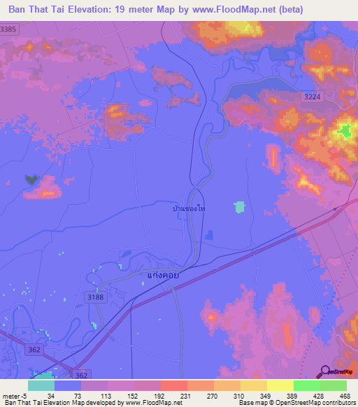 Ban That Tai,Thailand Elevation Map