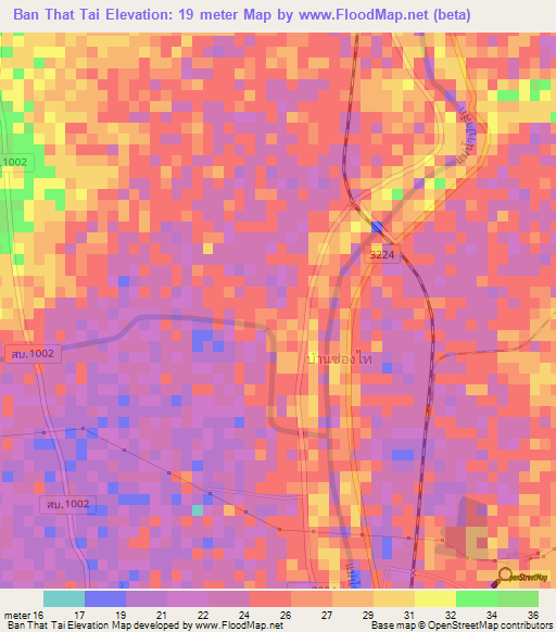 Ban That Tai,Thailand Elevation Map