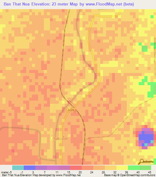 Ban That Nua,Thailand Elevation Map