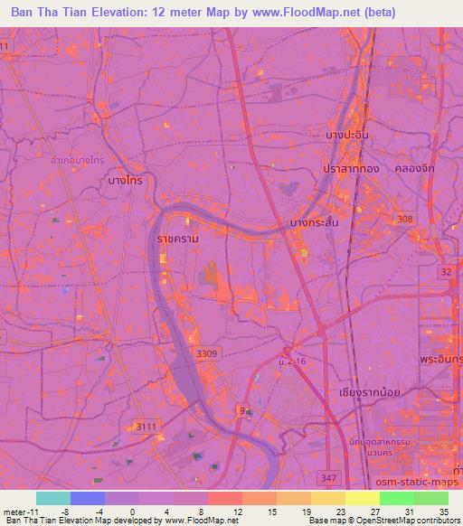 Ban Tha Tian,Thailand Elevation Map