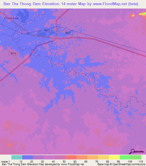 Ban Tha Thong Dam,Thailand Elevation Map